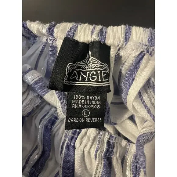 Angie Striped Tiered Coastal Sundress Women’s Large Blue White Shimmer Tie Back - Picture 12 of 12